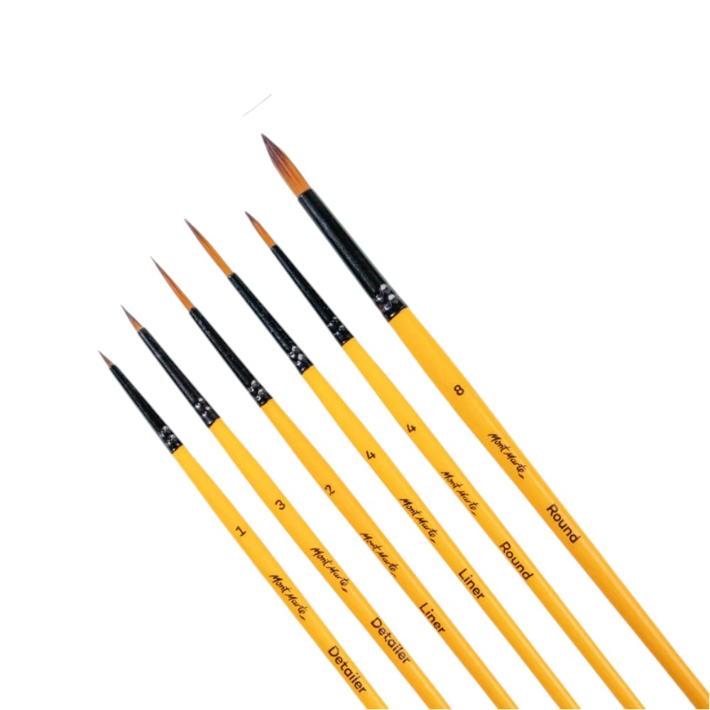 Mont Marte Acrylic Brushes Signature Set of 6 - Includes Detailer, Liner, Round Brushes for Acrylics